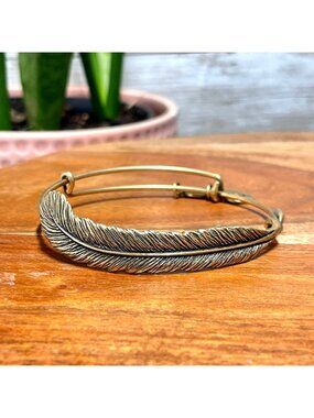 Alex and Ani Feather Charm Bracelet Gold Finish - Expands 2"- 3.5"